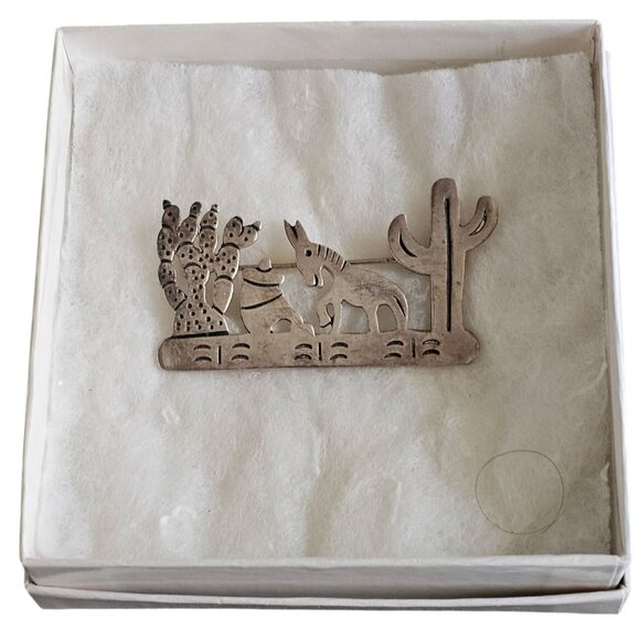 Vintage Mexican Sterling Silver 925 Southwest Cactus & Donkey Brooch By SW TB-44 - Picture 11 of 11